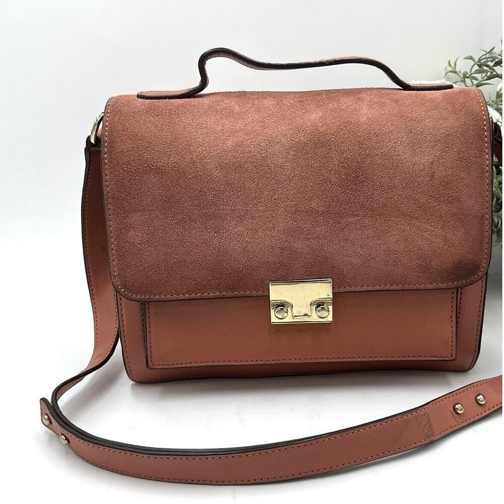 Loeffler Randall Pink Dusty Rose Minimal Rider Suede Leather Satchel Bag